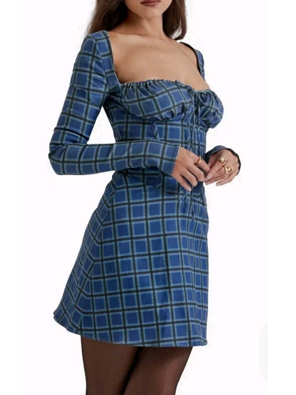 House Of CB Malika Blue Corset Long Sleeve Cocktail Minidress Size Medium NWT
